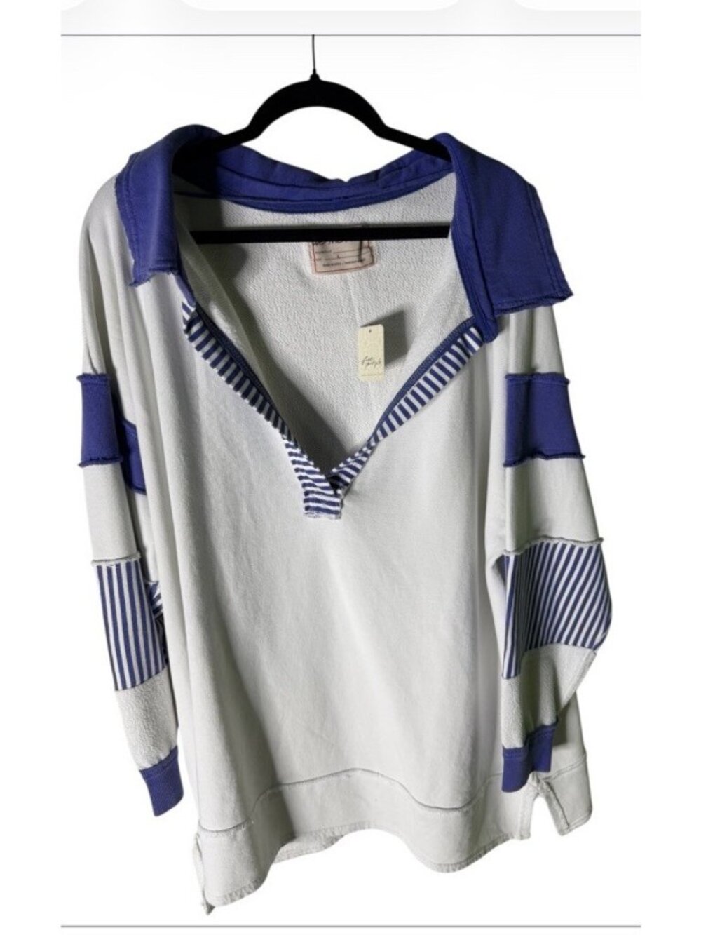 Free People We The Free Clean Prep Polo Pullover Top Oversized Striped L NWT!! - Picture 3 of 8